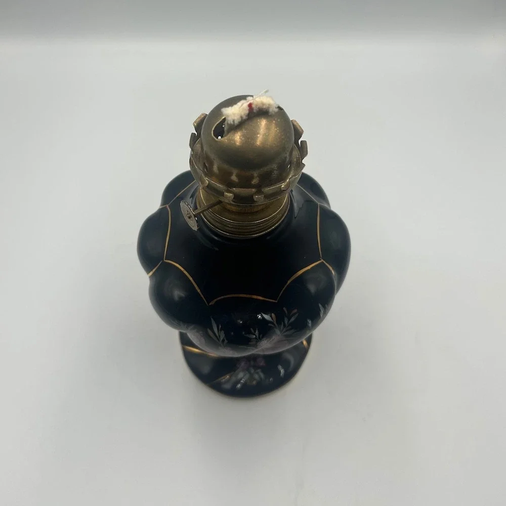 Armaga Japan Vintage Ceramic Oil Lamp Floral Gold Gilt Black Blue 527 96 32
